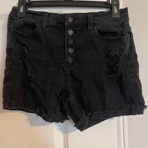$$black button up denim shorts